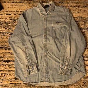 Vintage denim jean button up, Michigan Wolverine